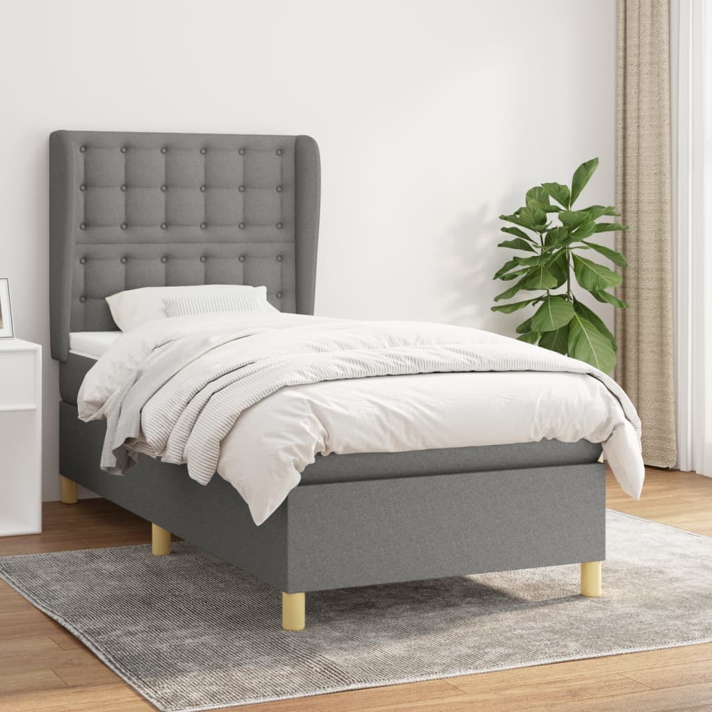 Κρεβάτι Boxspring με Στρώμα Σκούρο Γκρι 80x200 εκ. Υφασμάτινο - Pakobazaar
