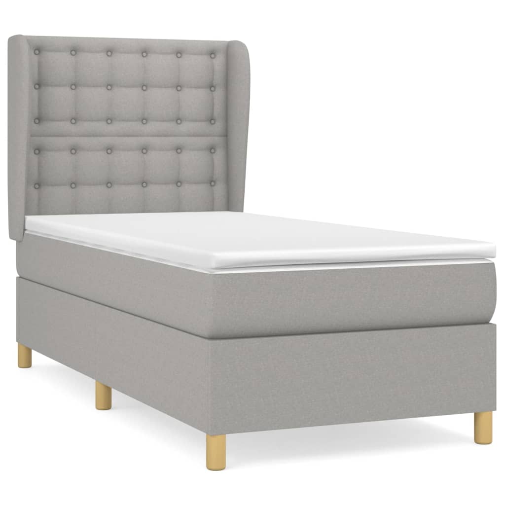 Κρεβάτι Boxspring με Στρώμα Ανοιχτό Γκρι 90x190 εκ. Υφασμάτινο
