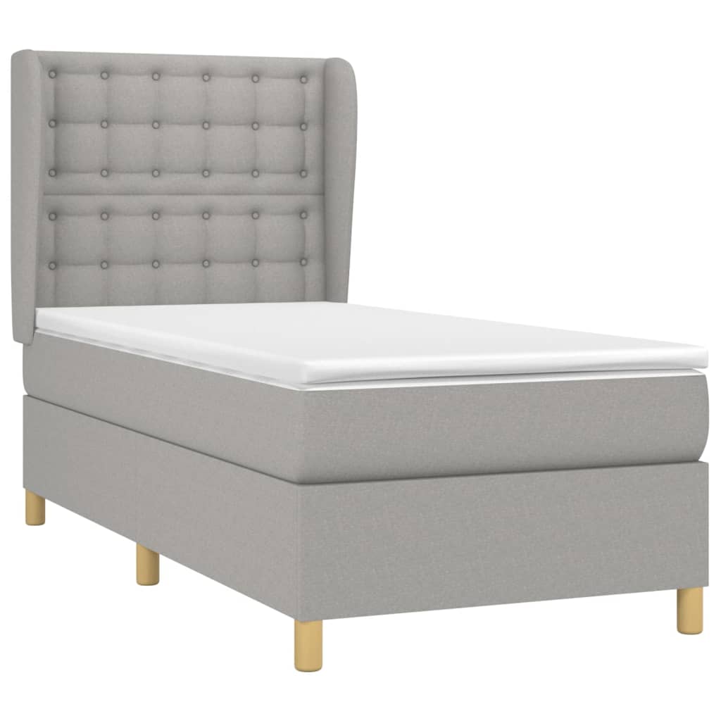 Κρεβάτι Boxspring με Στρώμα Ανοιχτό Γκρι 90x190 εκ. Υφασμάτινο
