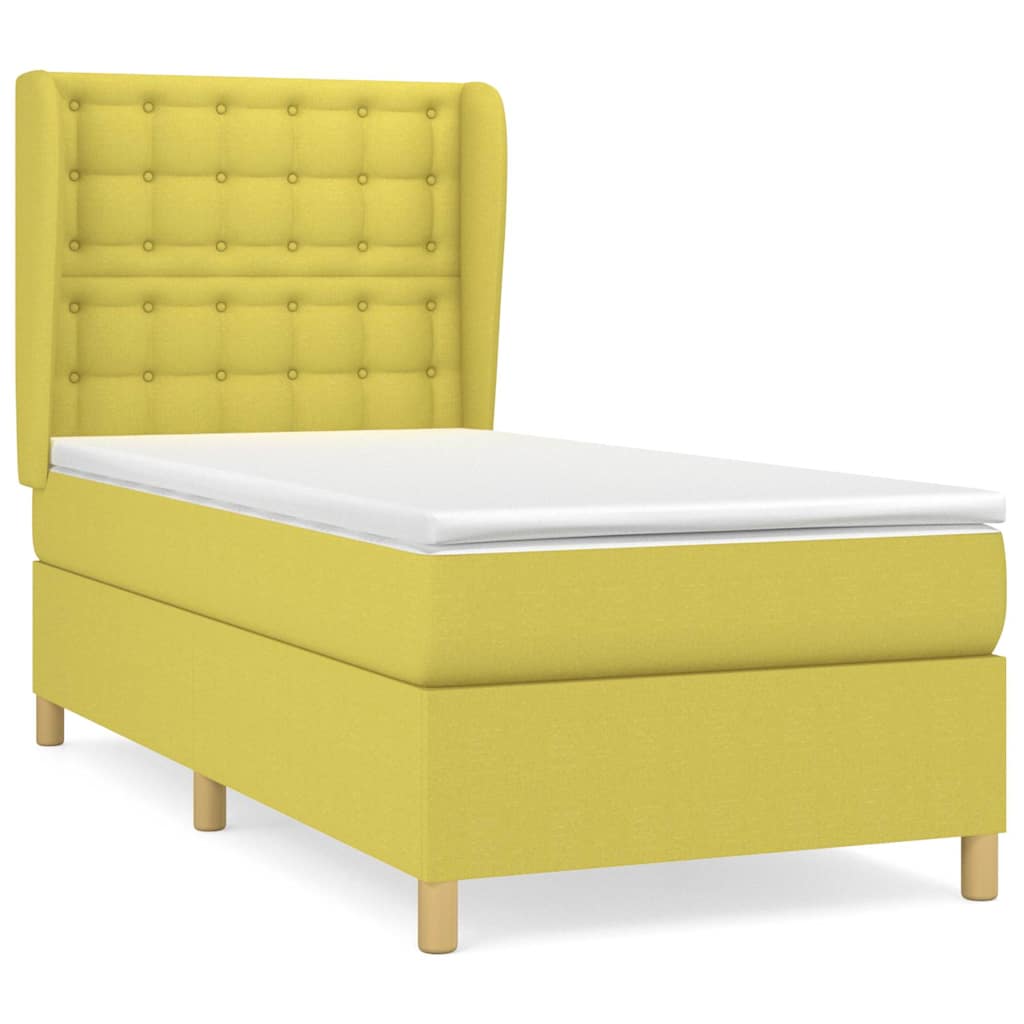 Κρεβάτι Boxspring με Στρώμα Πράσινο 90x200 εκ. Υφασμάτινο