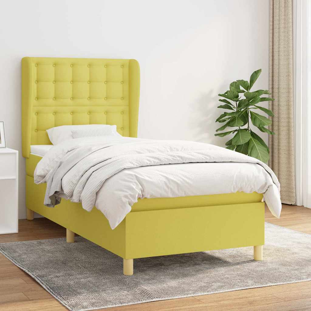 Κρεβάτι Boxspring με Στρώμα Πράσινο 90x200 εκ. Υφασμάτινο