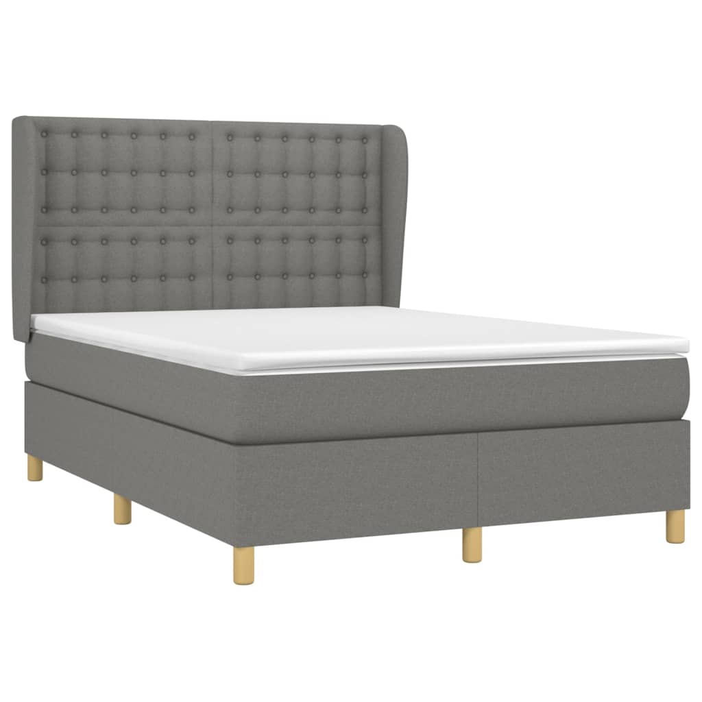 Κρεβάτι Boxspring με Στρώμα Σκούρο Γκρι 140x190 εκ. Υφασμάτινο
