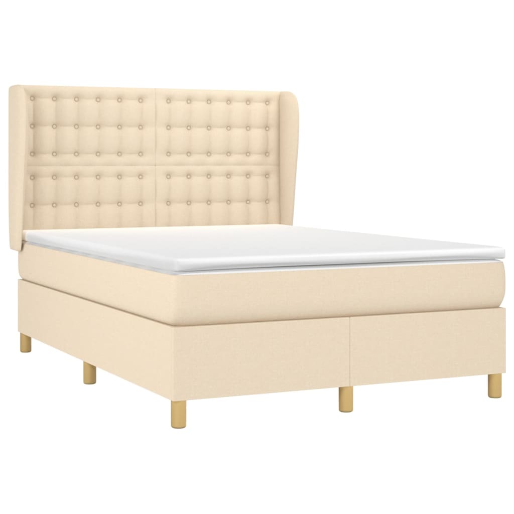 Κρεβάτι Boxspring με Στρώμα Κρεμ 140x190 εκ. Υφασμάτινο - Pakobazaar