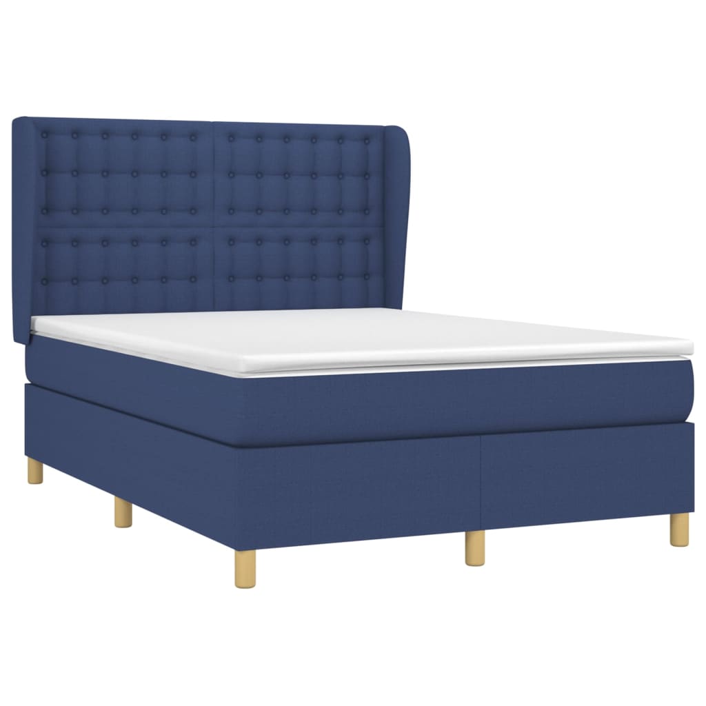 Κρεβάτι Boxspring με Στρώμα Μπλε 140x190 εκ. Υφασμάτινο