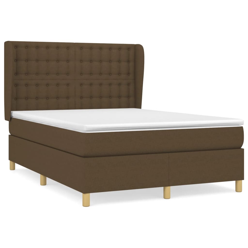 Κρεβάτι Boxspring με Στρώμα Σκούρο Καφέ 140x200 εκ Υφασμάτινο - Pakobazaar