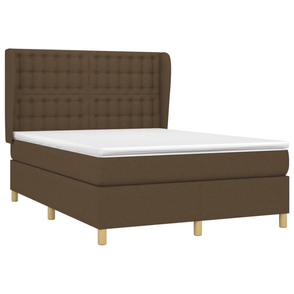Κρεβάτι Boxspring με Στρώμα Σκούρο Καφέ 140x200 εκ Υφασμάτινο - Pakobazaar