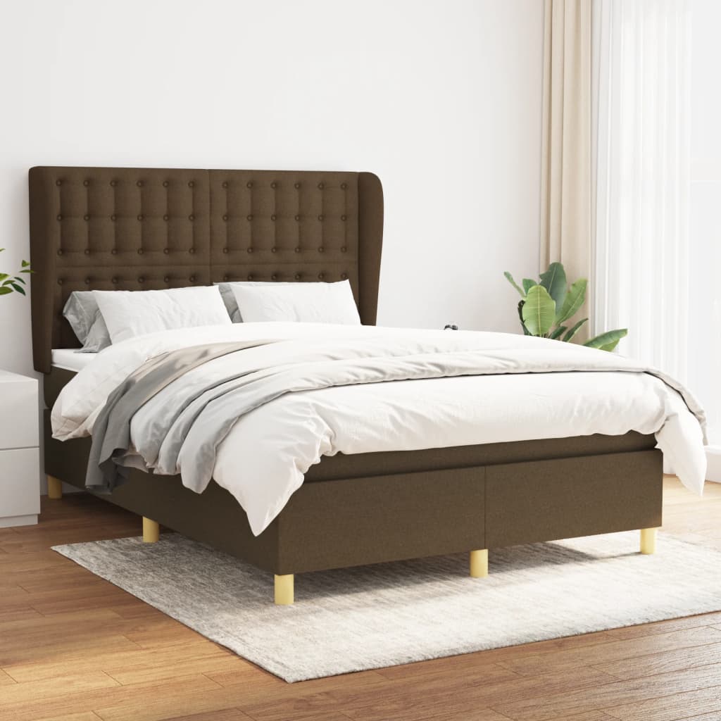 Κρεβάτι Boxspring με Στρώμα Σκούρο Καφέ 140x200 εκ Υφασμάτινο - Pakobazaar