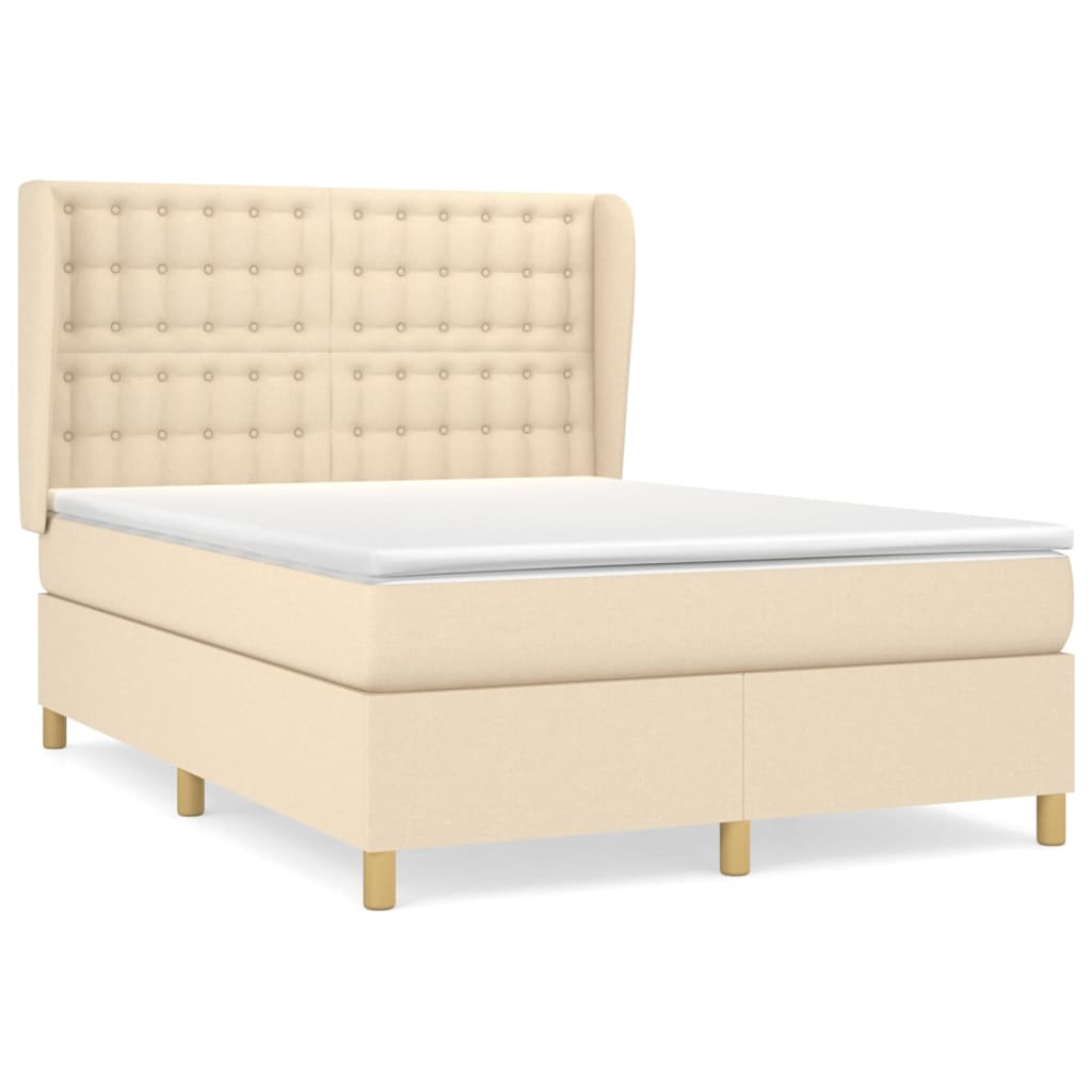 Κρεβάτι Boxspring με Στρώμα Κρεμ 140x200 εκ. Υφασμάτινο - Pakobazaar