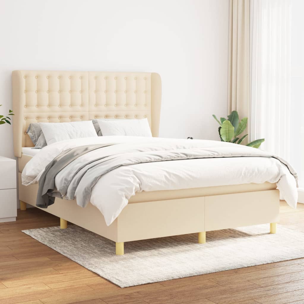 Κρεβάτι Boxspring με Στρώμα Κρεμ 140x200 εκ. Υφασμάτινο - Pakobazaar