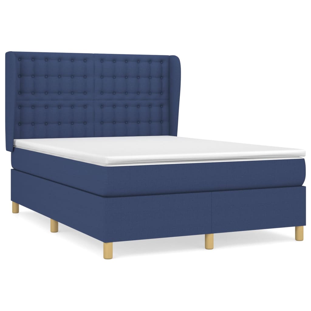 Κρεβάτι Boxspring με Στρώμα Μπλε 140x200 εκ. Υφασμάτινο - Pakobazaar