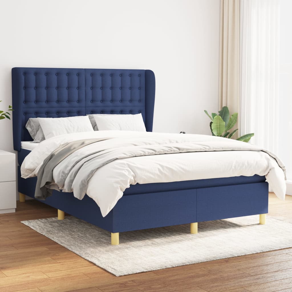 Κρεβάτι Boxspring με Στρώμα Μπλε 140x200 εκ. Υφασμάτινο - Pakobazaar