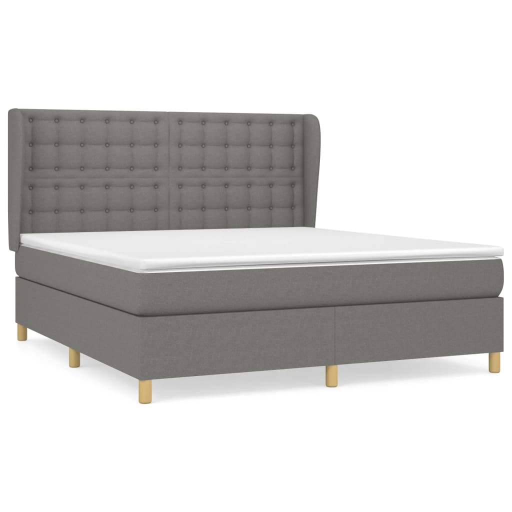 Κρεβάτι Boxspring με Στρώμα Σκούρο Γκρι 160x200 εκ Υφασμάτινο - Pakobazaar
