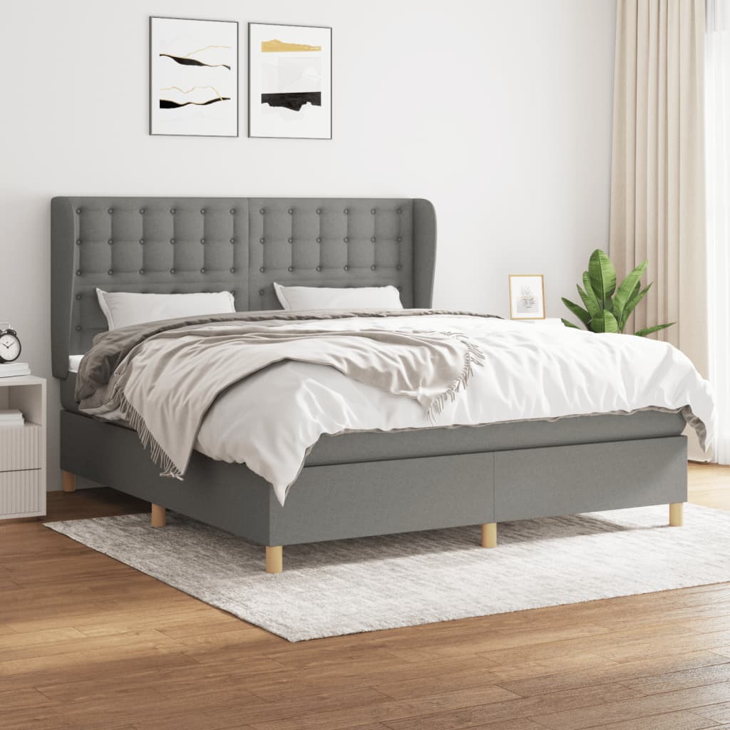 Κρεβάτι Boxspring με Στρώμα Σκούρο Γκρι 160x200 εκ Υφασμάτινο - Pakobazaar