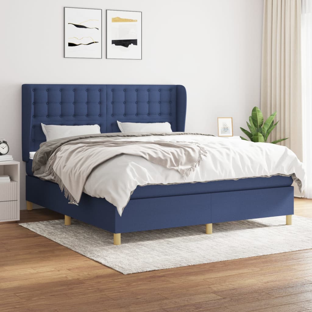 Κρεβάτι Boxspring με Στρώμα Μπλε 160x200 εκ. Υφασμάτινο
