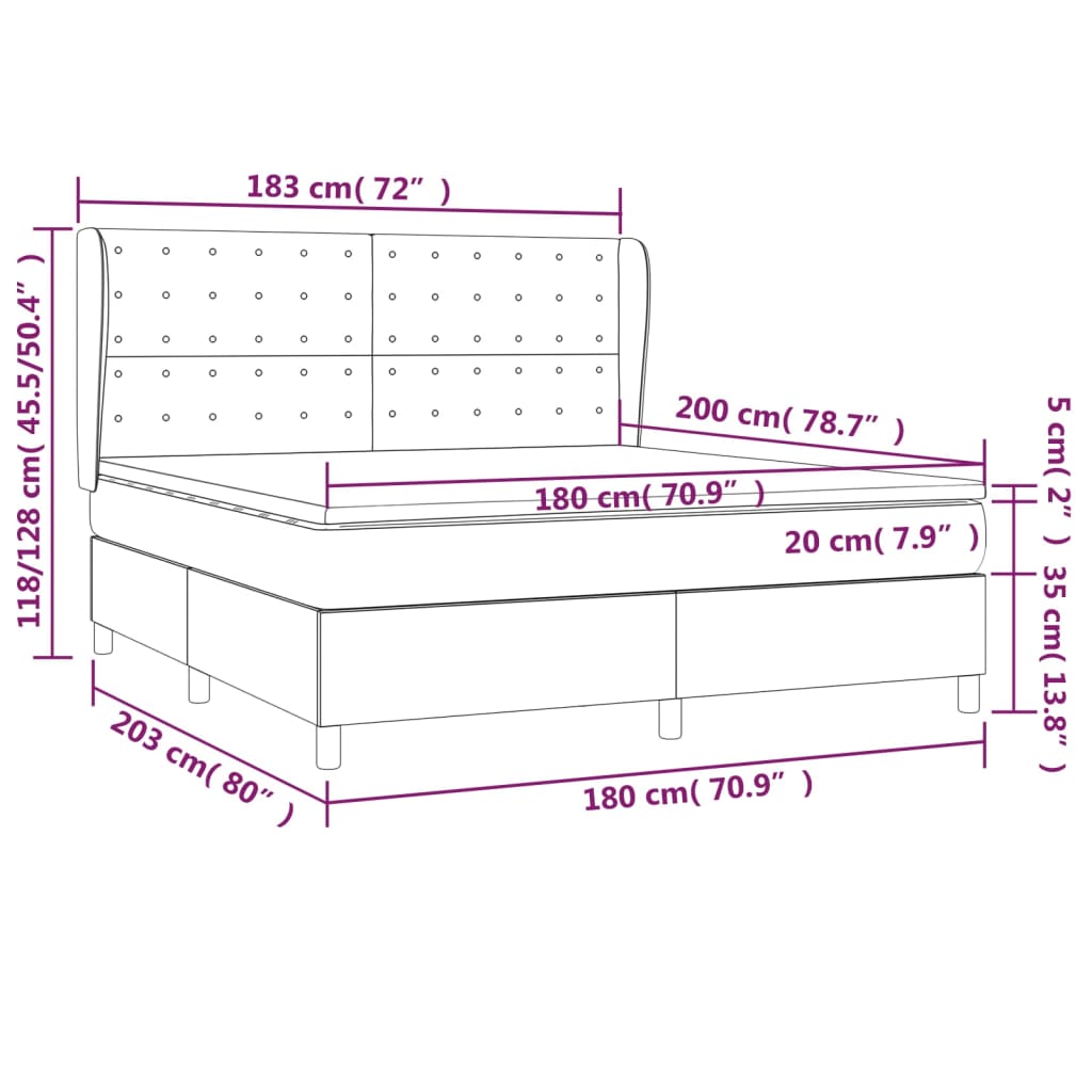 Κρεβάτι Boxspring με Στρώμα Σκούρο Γκρι 180x200 εκ Υφασμάτιν