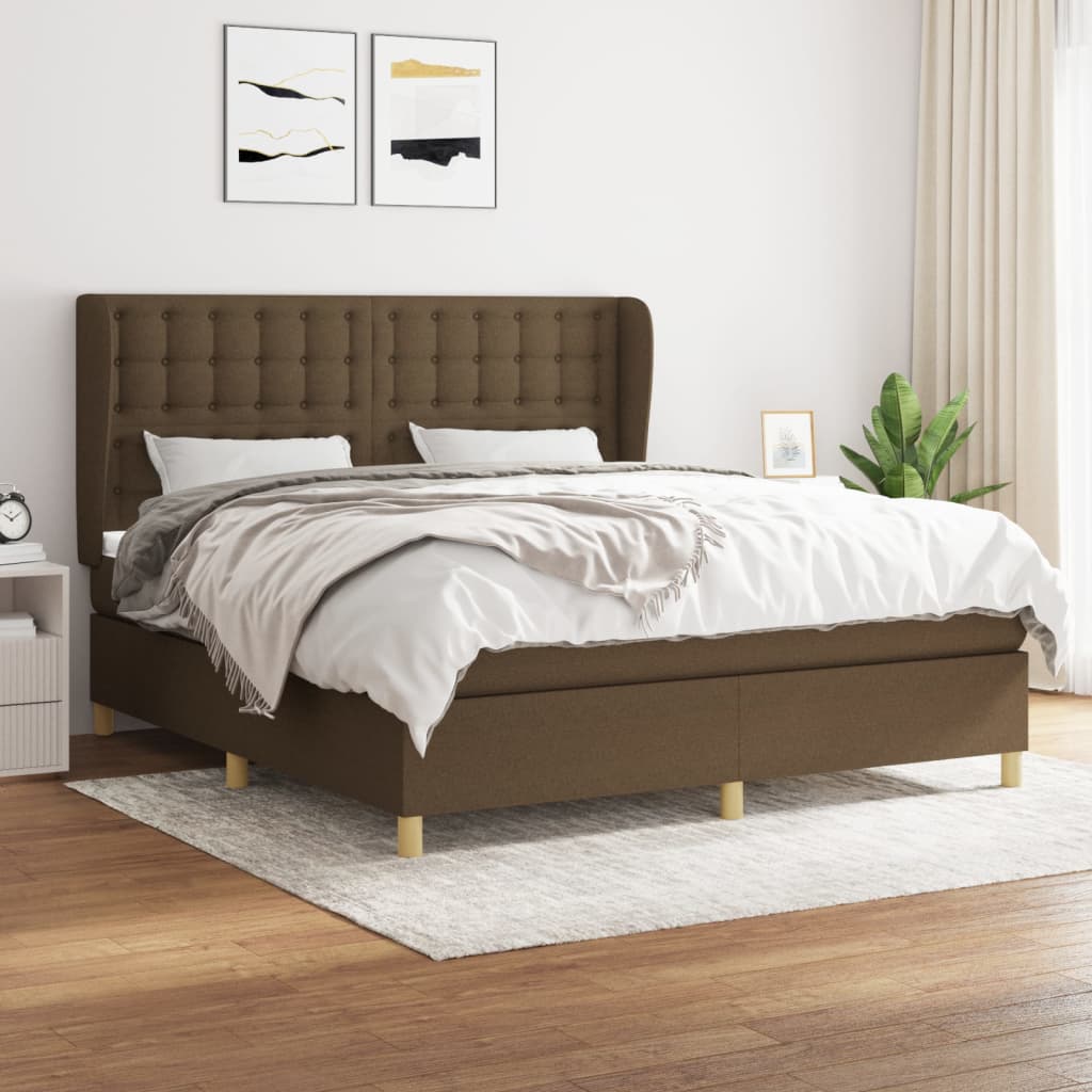 Κρεβάτι Boxspring με Στρώμα Σκούρο Καφέ 180x200 εκ Υφασμάτινο - Pakobazaar