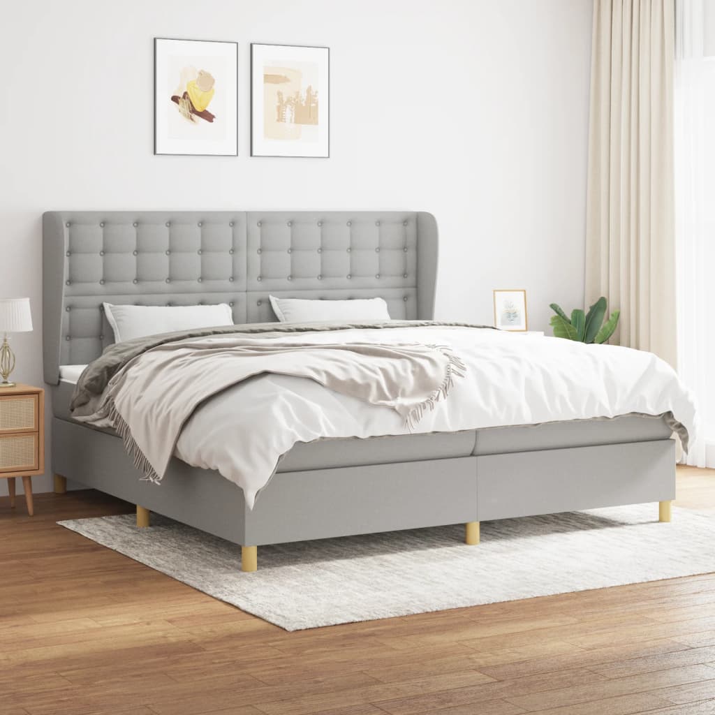 Κρεβάτι Boxspring με Στρώμα Ανοιχτό Γκρι 200x200 εκ. Υφασμάτινο - Pakobazaar