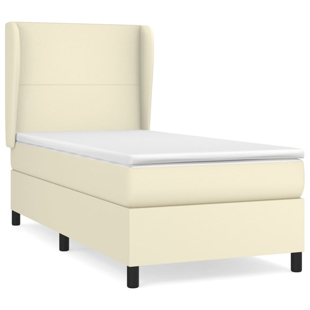 Κρεβάτι Boxspring με Στρώμα Κρεμ 90x190 εκ. από Συνθετικό Δέρμα - Pakobazaar