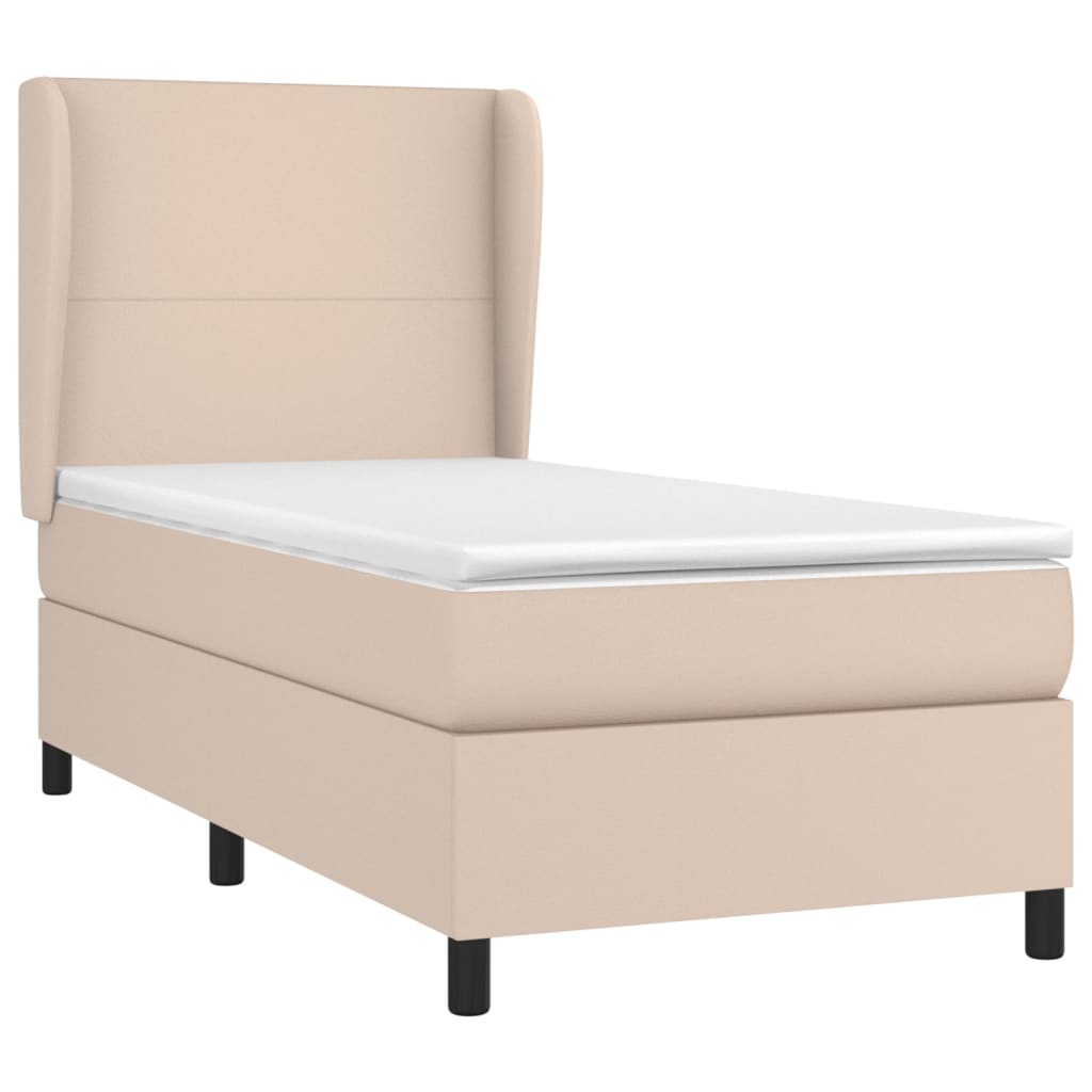 Κρεβάτι Boxspring με Στρώμα Καπουτσίνο 90x190εκ.από Συνθ. Δέρμα