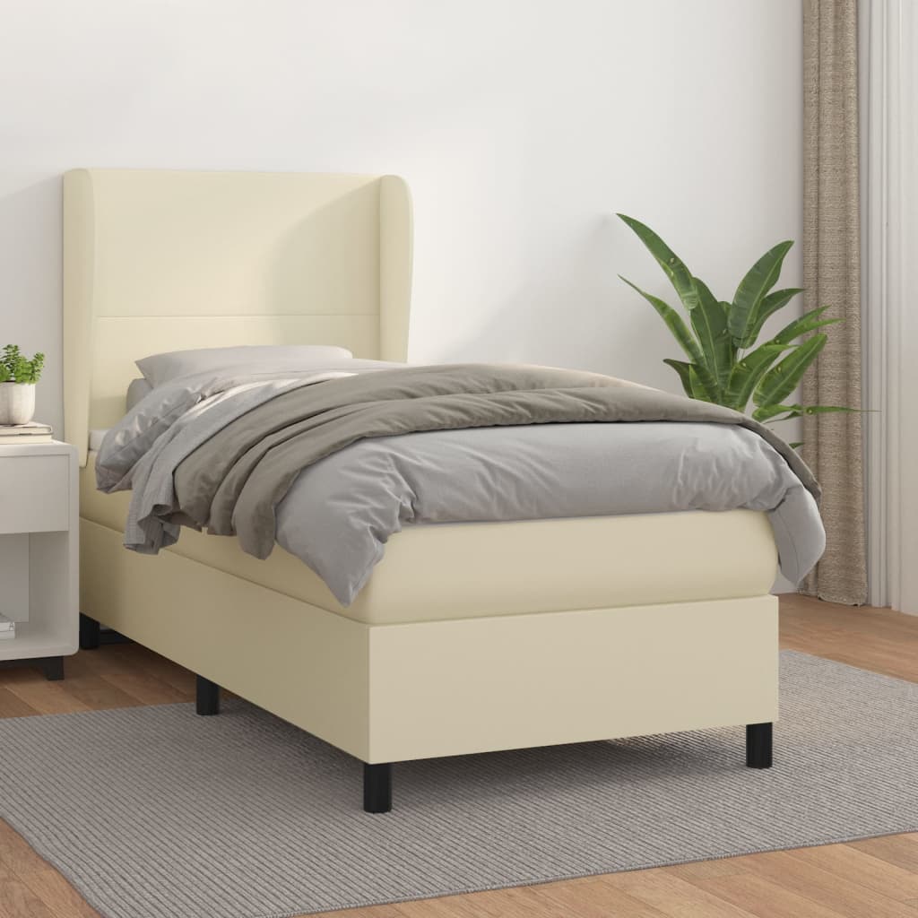 Κρεβάτι Boxspring με Στρώμα Κρεμ 90x200 εκ. από Συνθετικό Δέρμα - Pakobazaar