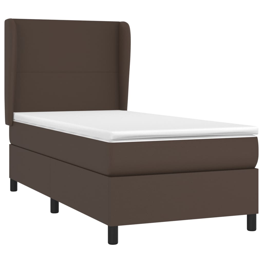 Κρεβάτι Boxspring με Στρώμα Καφέ 100x200εκ. από Συνθετικό Δέρμα