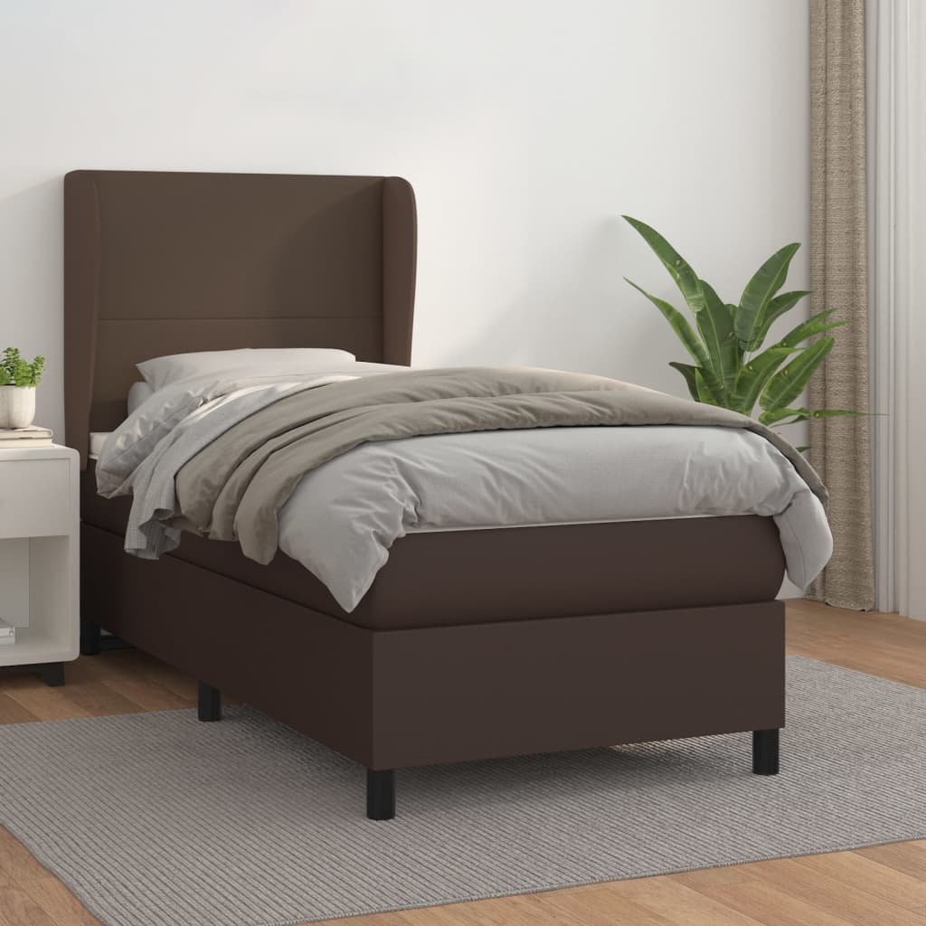 Κρεβάτι Boxspring με Στρώμα Καφέ 100x200εκ. από Συνθετικό Δέρμα