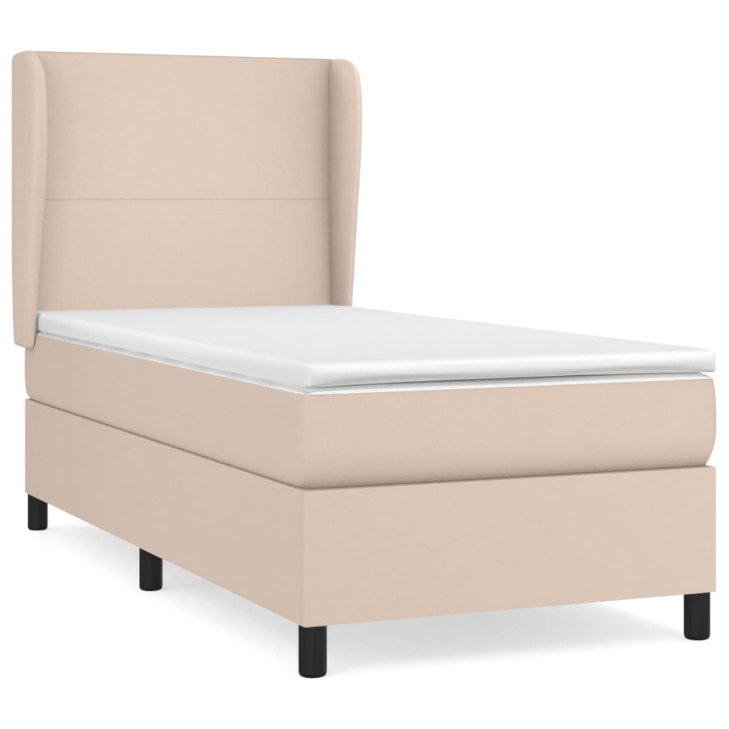Κρεβάτι Boxspring με Στρώμα Καπουτσίνο 100x200εκ.από Συνθ.Δέρμα - Pakobazaar