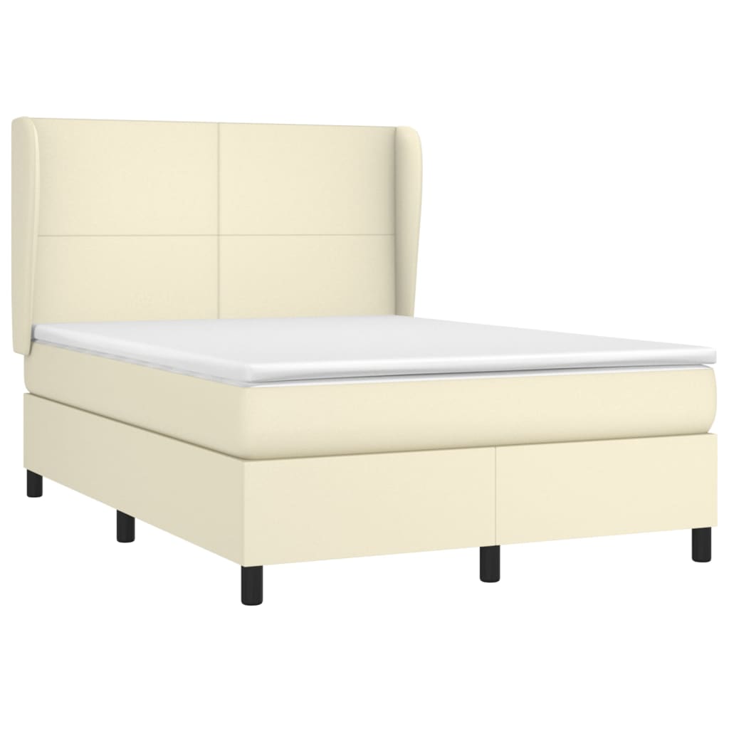 Κρεβάτι Boxspring με Στρώμα Κρεμ 140x190εκ. από Συνθετικό Δέρμα - Pakobazaar