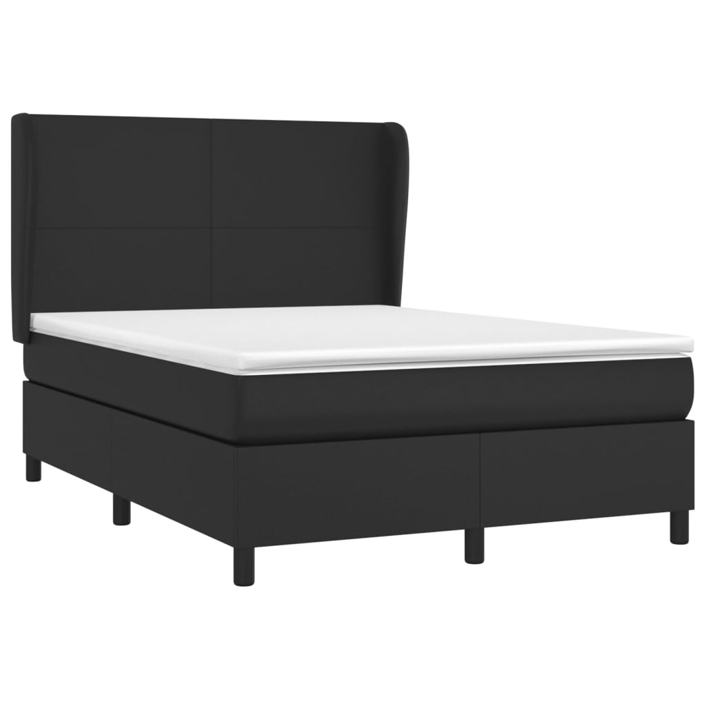 Κρεβάτι Boxspring με Στρώμα Μαύρο 140x200εκ.από Συνθετικό Δέρμα - Pakobazaar