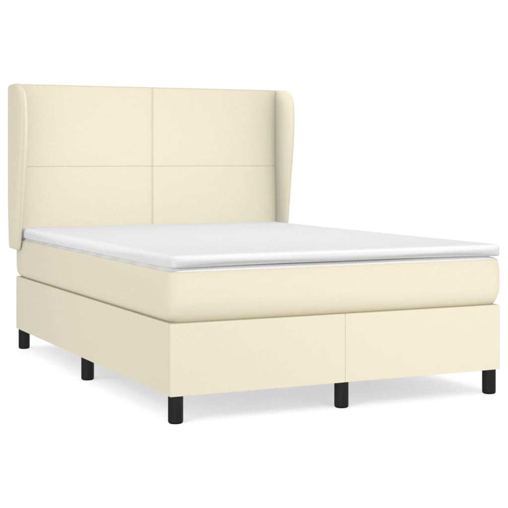 Κρεβάτι Boxspring με Στρώμα Κρεμ 140x200εκ. από Συνθετικό Δέρμα - Pakobazaar