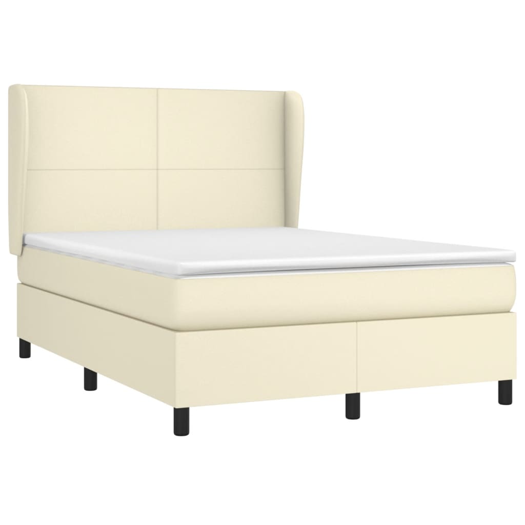 Κρεβάτι Boxspring με Στρώμα Κρεμ 140x200εκ. από Συνθετικό Δέρμα - Pakobazaar