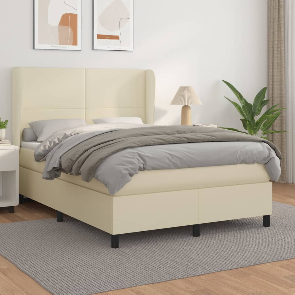 Κρεβάτι Boxspring με Στρώμα Κρεμ 140x200εκ. από Συνθετικό Δέρμα - Pakobazaar