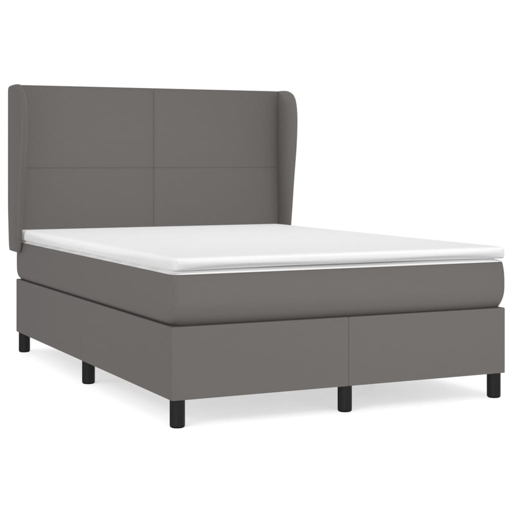 Κρεβάτι Boxspring με Στρώμα Γκρι 140x200εκ. από Συνθετικό Δέρμα