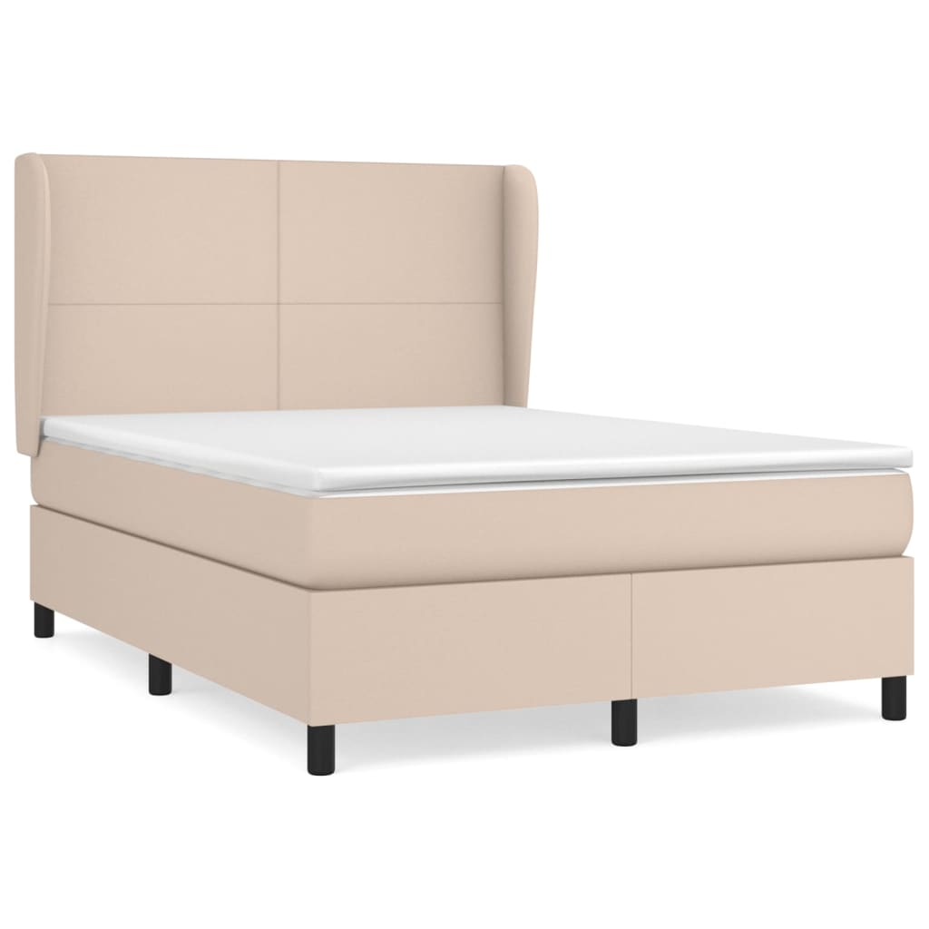 Κρεβάτι Boxspring με Στρώμα Καπουτσίνο 140x200εκ.από Συνθ.Δέρμα - Pakobazaar