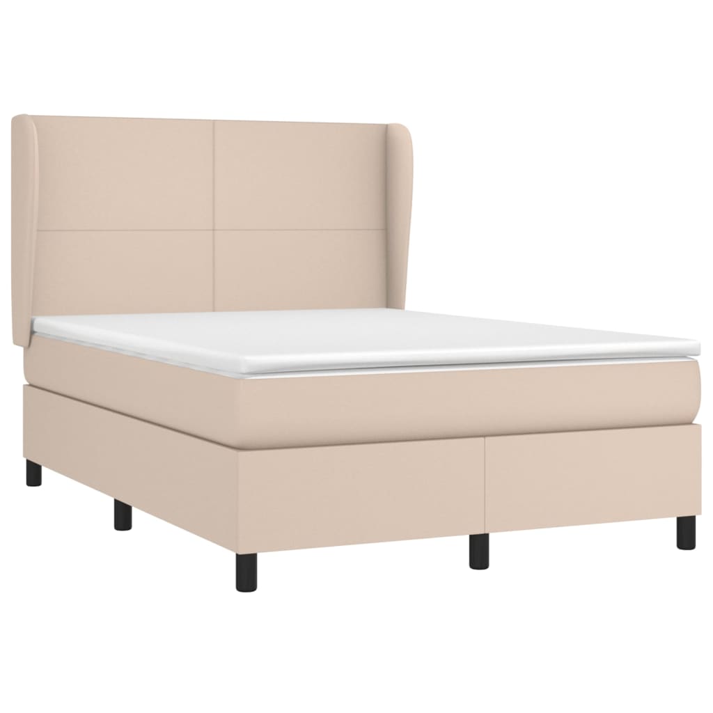 Κρεβάτι Boxspring με Στρώμα Καπουτσίνο 140x200εκ.από Συνθ.Δέρμα - Pakobazaar