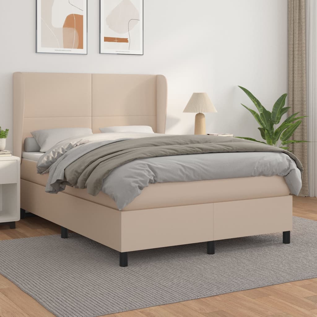 Κρεβάτι Boxspring με Στρώμα Καπουτσίνο 140x200εκ.από Συνθ.Δέρμα - Pakobazaar