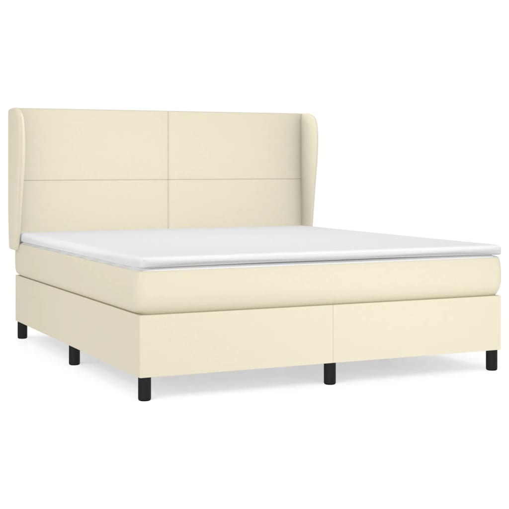 Κρεβάτι Boxspring με Στρώμα Κρεμ 160x200εκ. από Συνθετικό Δέρμα - Pakobazaar