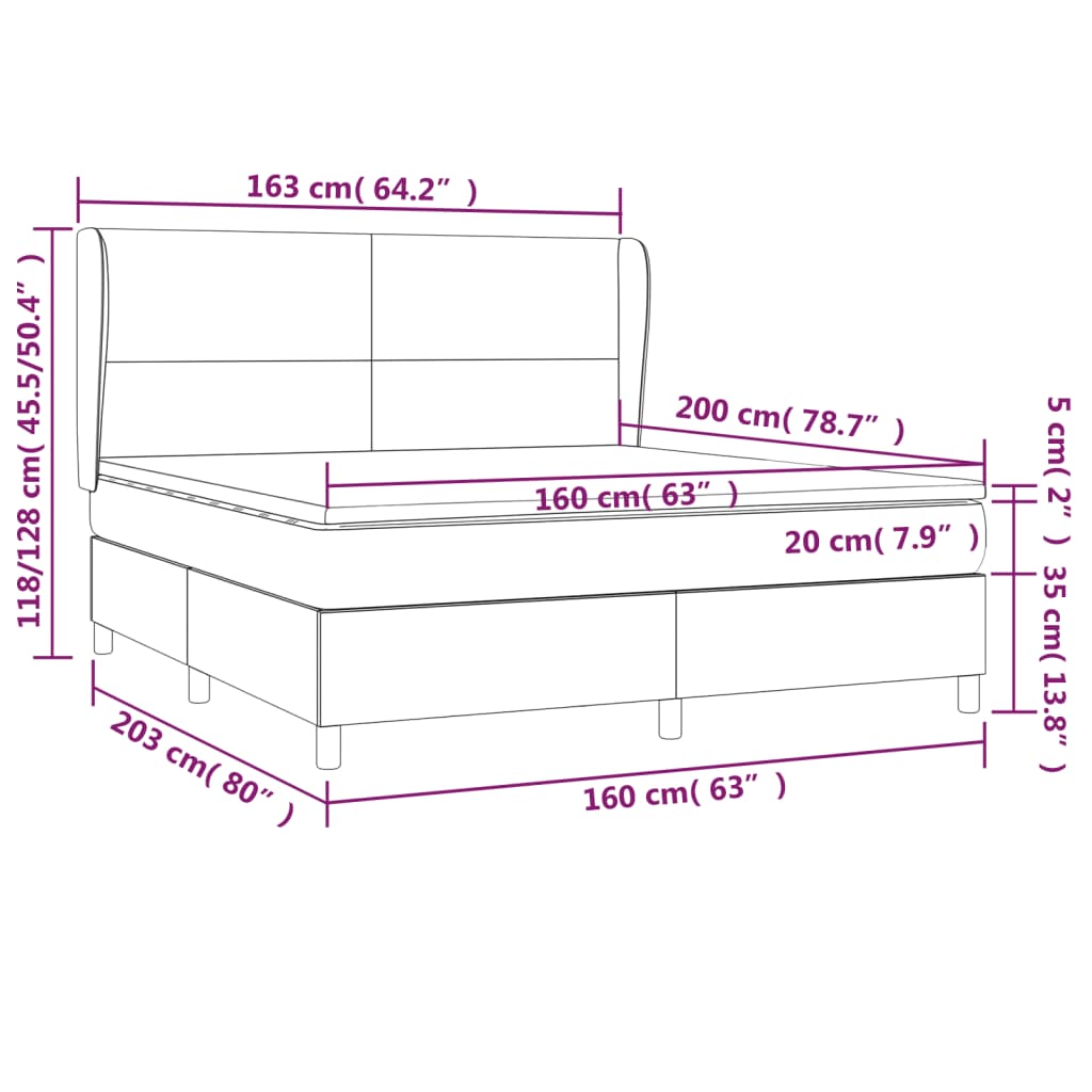 Κρεβάτι Boxspring με Στρώμα Κρεμ 160x200εκ. από Συνθετικό Δέρμα - Pakobazaar