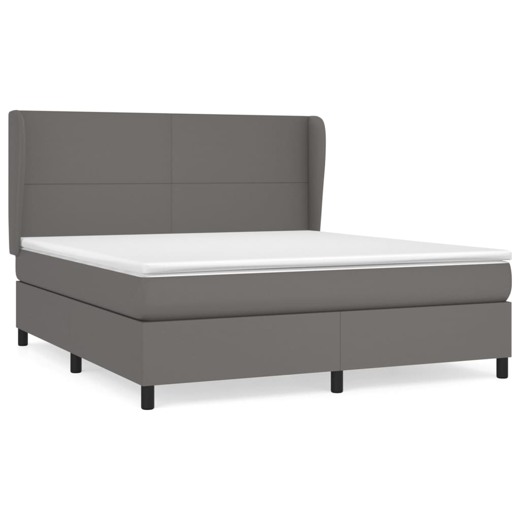 Κρεβάτι Boxspring με Στρώμα Γκρι 160x200εκ. από Συνθετικό Δέρμα