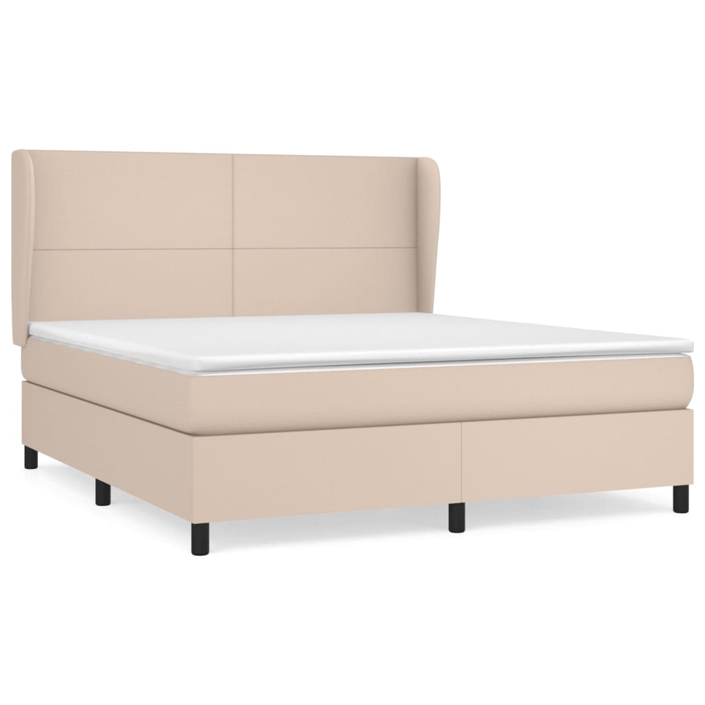Κρεβάτι Boxspring με Στρώμα Καπουτσίνο 160x200εκ.από Συνθ.Δέρμα - Pakobazaar