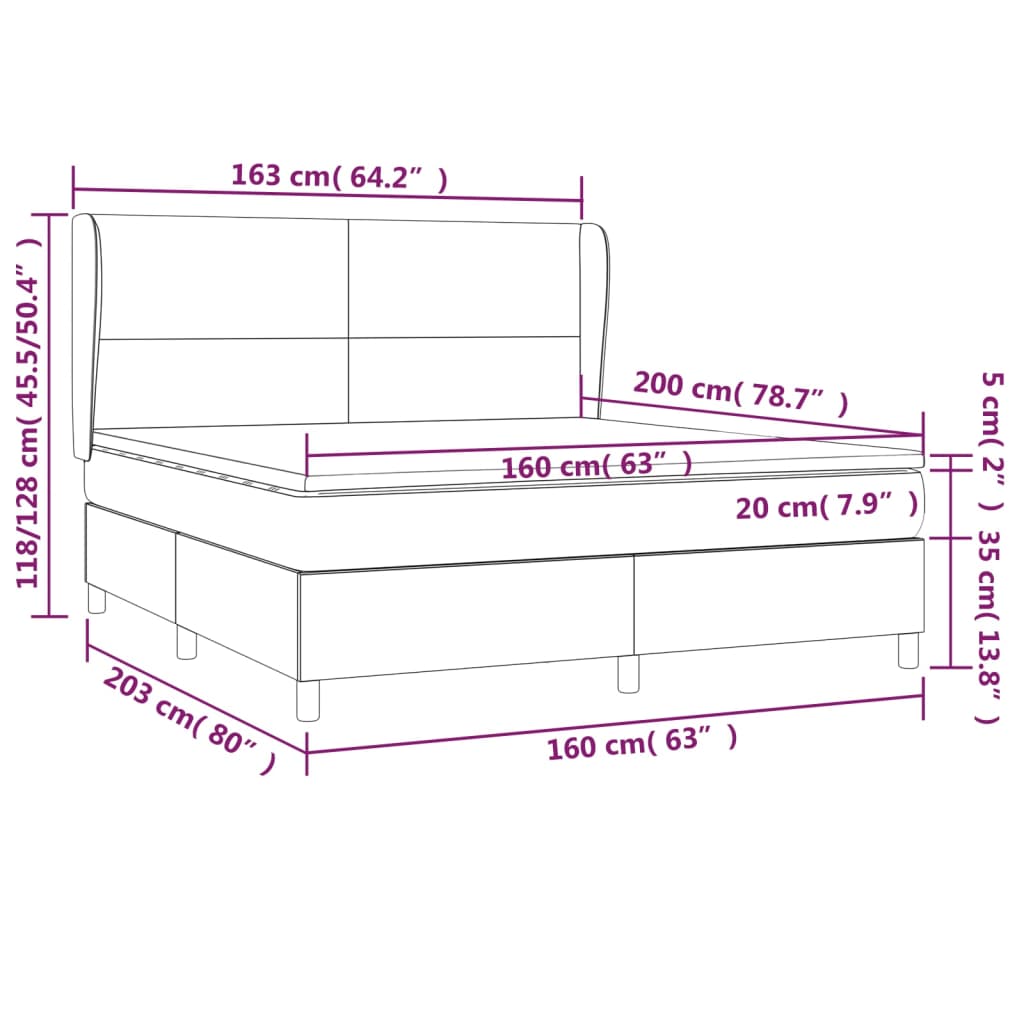 Κρεβάτι Boxspring με Στρώμα Καπουτσίνο 160x200εκ.από Συνθ.Δέρμα - Pakobazaar