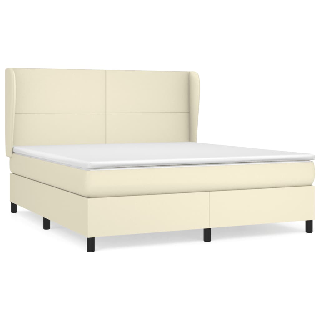 Κρεβάτι Boxspring με Στρώμα Κρεμ 180x200 εκ. Συνθετικό Δέρμα - Pakobazaar