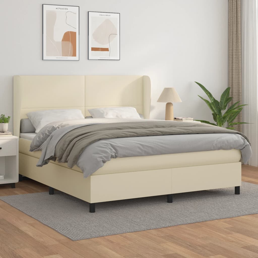 Κρεβάτι Boxspring με Στρώμα Κρεμ 180x200 εκ. Συνθετικό Δέρμα - Pakobazaar