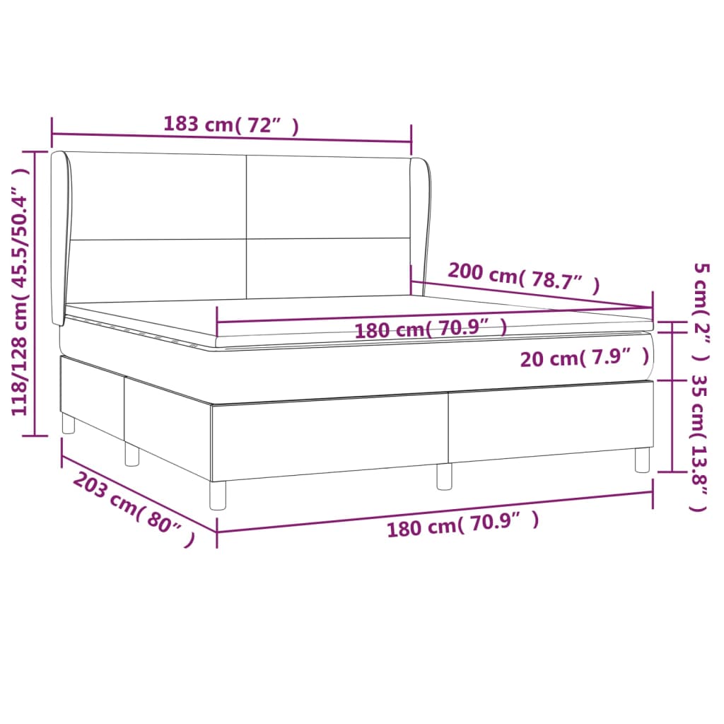 Κρεβάτι Boxspring με Στρώμα Καπουτσίνο 180x200 εκ. Συνθ. Δέρμα