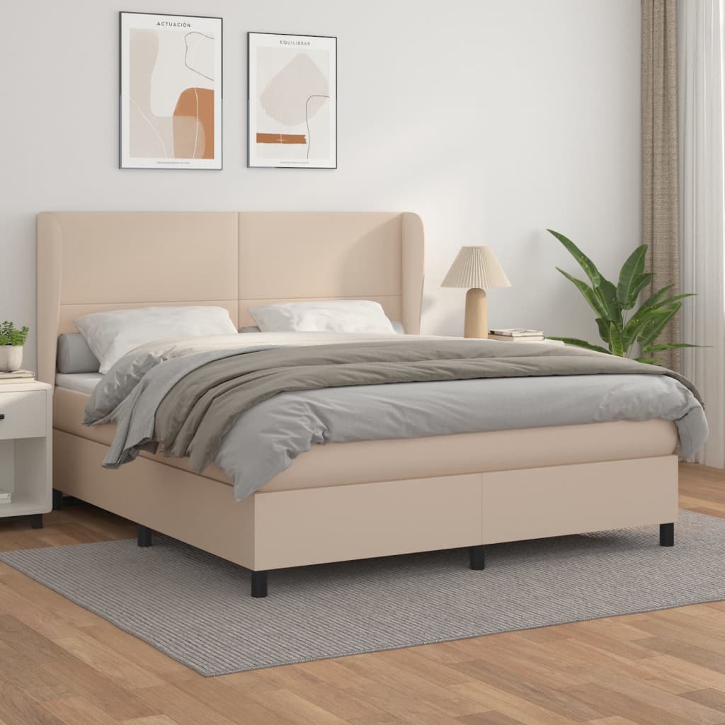 Κρεβάτι Boxspring με Στρώμα Καπουτσίνο 180x200 εκ. Συνθ. Δέρμα