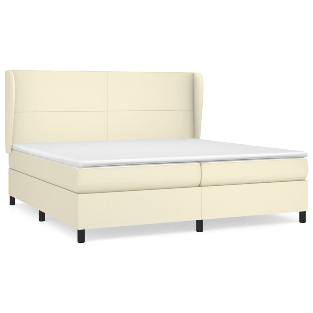 Κρεβάτι Boxspring με Στρώμα Κρεμ 200x200 εκ. Συνθετικό Δέρμα - Pakobazaar