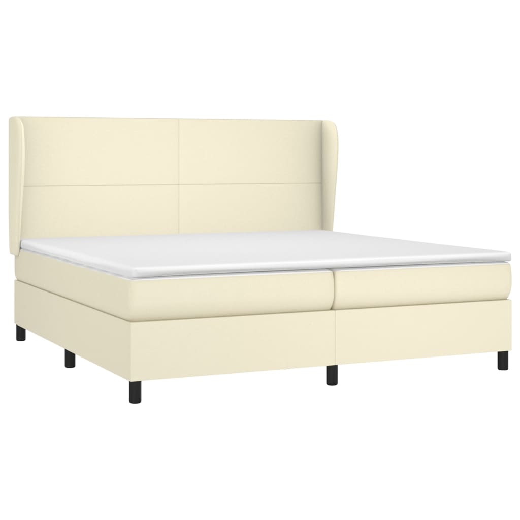 Κρεβάτι Boxspring με Στρώμα Κρεμ 200x200 εκ. Συνθετικό Δέρμα - Pakobazaar