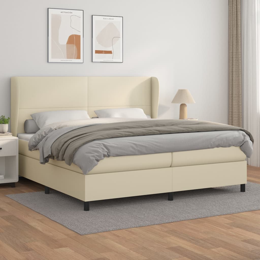 Κρεβάτι Boxspring με Στρώμα Κρεμ 200x200 εκ. Συνθετικό Δέρμα - Pakobazaar