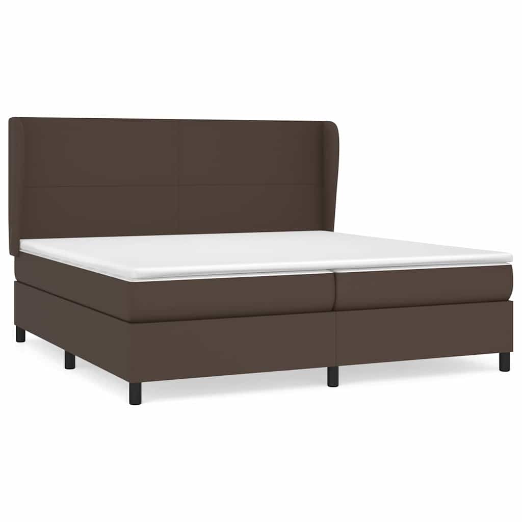 Κρεβάτι Boxspring με Στρώμα Καφέ 200x200 εκ. Συνθετικό Δέρμα - Pakobazaar