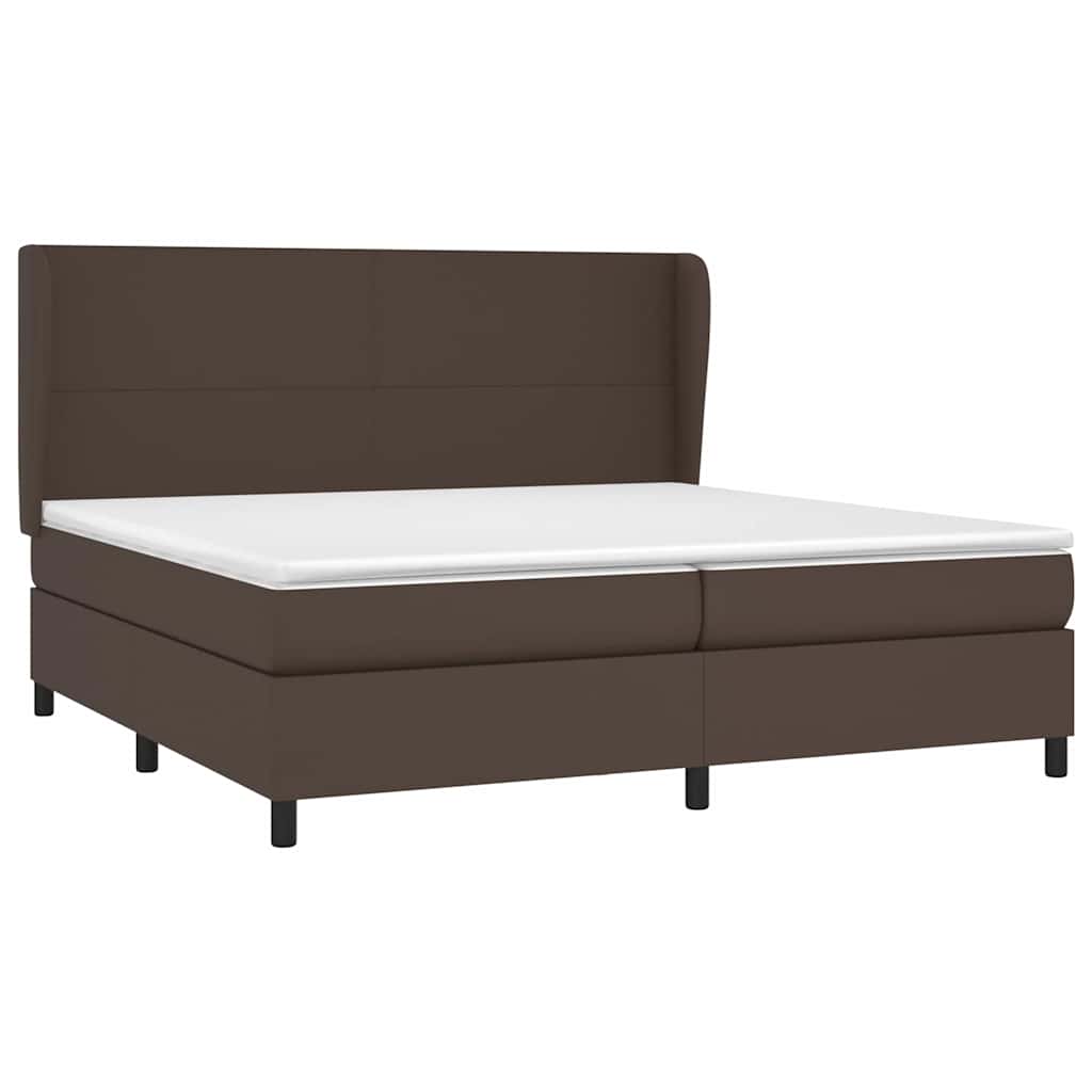 Κρεβάτι Boxspring με Στρώμα Καφέ 200x200 εκ. Συνθετικό Δέρμα - Pakobazaar